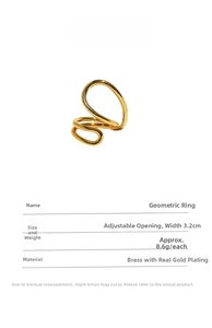Detail showing 3.2cm width and 8.6g weight of the geometric brass gold plated ring