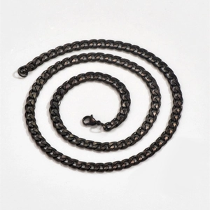 Classic black stainless steel Cuban chain necklace for men with secure lobster clasp