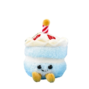 Cute blue cake plush pendant with candle and smiling face mini doll ornament