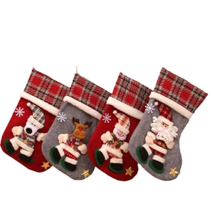 Set of 4 large Christmas stockings with 3D Santa Snowman Reindeer and Bear figures