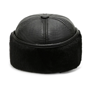 Winter men's flat top hat with warm faux leather and thick fleece ear protection