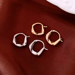 Irregular Oval Ear Buckle 18K Real Gold Plated Copper Textured U-Shaped Hoop Earrings For Women Simple Fashion Jewelry