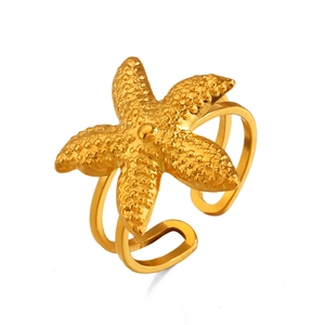 Minimalist golden starfish open ring with a textured sea element design for women