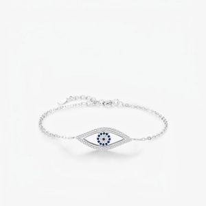 Evil Eye Bracelet 925 Sterling Silver Elegant Hollow Design Blue White Cubic Zirconia Adjustable Chain For Women