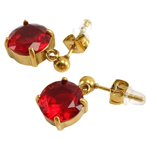 Elegante 18k vergoldete Edelstahlstecker mit runden roten Zirkonia-Steinen besetzt