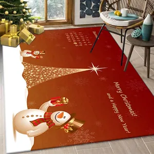 Christmas snowman calendar door mat with festive red anti-slip absorbent fabric