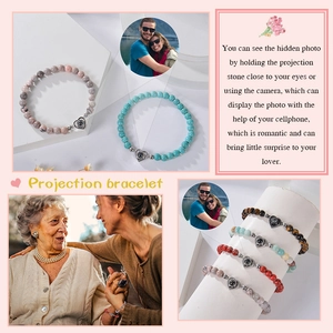 Heart projection bracelet with natural stone beads and custom photo stone pendant