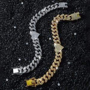 Hip hop style Cuban link bracelets in gold and silver finish with iced out heart pendant