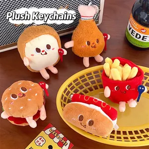 Kawaii Plush Keychain Food Shaped Burger Fries Toast Animal Pendant Cute Backpack Bag Charm Metal Hook Decor Ornament