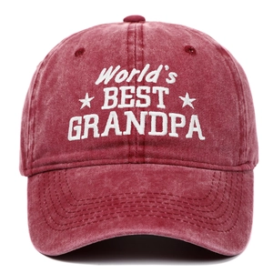 Casquette vintage en coton délavé bordeaux avec broderie blanche World's Best Grandpa