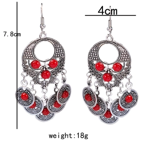 Detail view of Bohemian tassel earrings showing dimensions of 7.8cm height and 4cm width