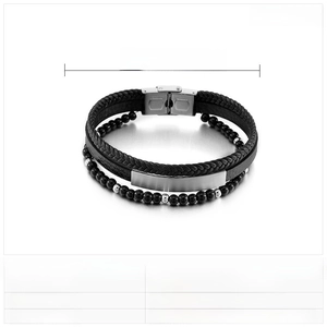 Detailed size chart for multilayer leather bracelet with stainless steel plate and glass beads