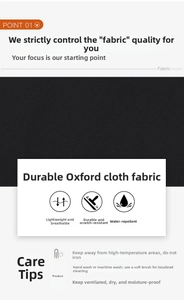 Detail of waterproof black oxford fabric showing breathable and scratch-resistant texture