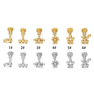 Piercings de lèvre en acier chirurgical avec motifs boule et croix, coloris or et argent
