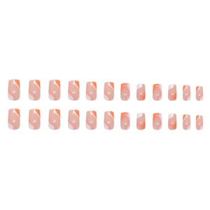 Orange and pink wave pattern square almond press-on nails set of 24 pieces on white