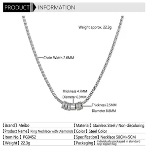 Unisex titanium steel ring pendant necklace with crystals on 50cm curb chain