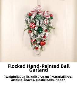 Detail of 50x26cm upside-down Christmas tree swag with painted balls and flocking
