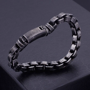Bracciale a catena industriale vintage in acciaio inossidabile per uomo nero