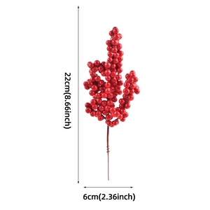 Detailed dimensions of the red artificial berry branch showing 22cm height and 6cm width