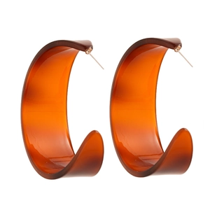 Vintage acrylic C-shape hoop earrings in amber brown gradient with metal studs