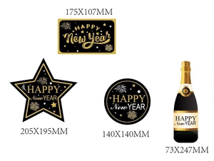 Detailed size specifications for black and gold 2026 Happy New Year party decorations