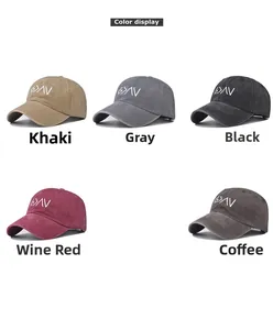 Detailed color display of five washed cotton baseball caps in various vintage shades