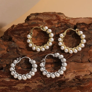Artificial Pearl Hoop Earrings Copper 14K Gold Plated Minimalist Elegant Round Jewelry For Women Vintage Style Dainty Accessory