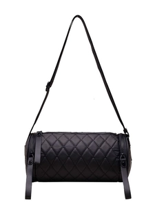 Modische schwarze gesteppte Zylindertasche aus Nylon mit verstellbarem Schultergurt