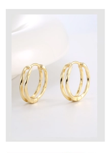 Close-up of S925 hallmark on minimalist double-layered 14K gold plated hoop earrings