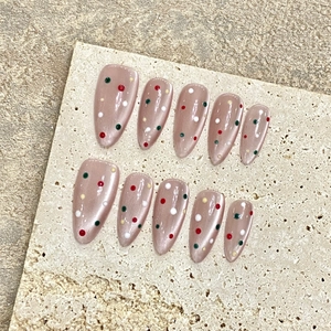 Uñas Postizas para Presionar de Ojo de Gato Hechas a Mano Forma de Almendra Lunares de Colores Mujeres