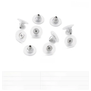 Close-up of 10mm stainless steel and silicone earring backs in transparent finish