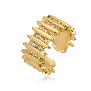 18K gold plated geometric open ring with cubic zirconia spikes and sparkling accents