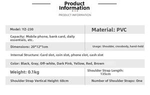 Detailed specs of the PVC touch screen crossbody phone bag with multi-layer storage capacity