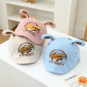 Toddler Peaked Cap Cotton Blend Breathable Cartoon Dog Pattern With 3D Ears For Baby Boys Girls Spring Outdoor