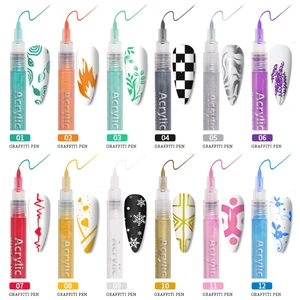 Set of 12 colorful acrylic graffiti pens for professional DIY nail art and painting