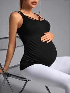 Débardeur De Maternité Sans Couture Nylon Spandex Respirant Séchage Rapide Bretelles Croisées Yoga Fitness Camisole Pour Femmes Enceintes