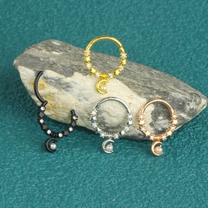 316L stainless steel nose rings with zircon moon and pearl pendants in four colors