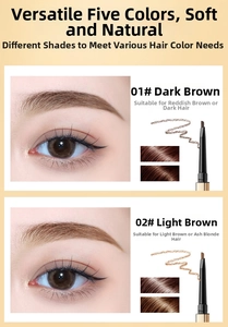 Macro detail of waterproof eyebrow pencil in dark and light brown shades for natural looks
