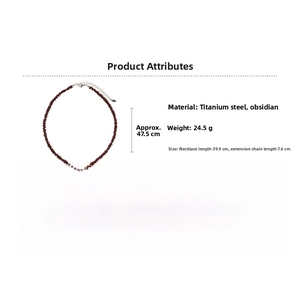 Detail of titanium steel obsidian necklace with 39.9cm length and 24.5g weight