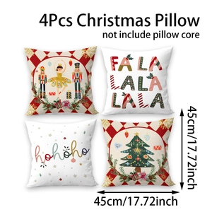 Detail of 4-pack Christmas pillow covers 45x45cm with nutcracker and tree prints