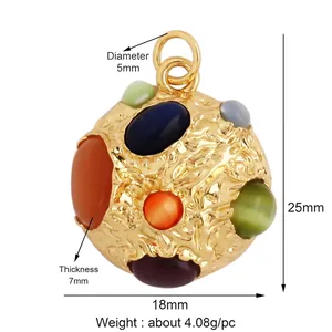 Gold-plated copper North Star mushroom pendant with colorful gemstones, 25mm height