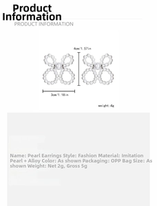 Detailed size chart for pearl bow earrings showing 1.57 inch height and 1.18 inch width