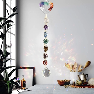 Seven Chakra Tree Of Life Natural Stone Suncatcher Hanging Ornament Crystal Ball Prism Rainbow Maker Healing Home Decor