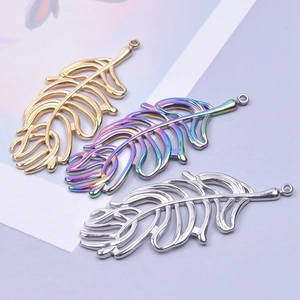 Leaf feather pendants in gold, rainbow, and silver finish for DIY jewelry crafting