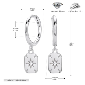 Detailed dimensions of S925 silver star earrings with 5A zircon inlay measurements