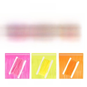 Detail showcasing six fluorescent macaron tinsel curtain colors for party backdrops