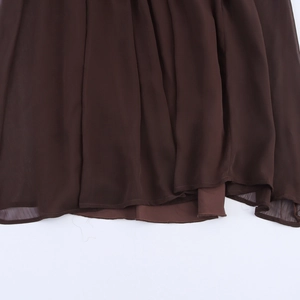 Elegant deep brown V-neck maxi dress with pleated chiffon and sequin ribbon details