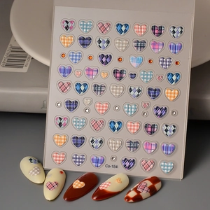 5D Embossed Nail Art Stickers Macaron Flowers Heart Plaid Artificial Pearl Rhinestone Waterproof Self Adhesive Manicure DIY Decoration