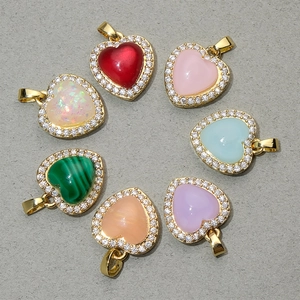 Heart Shaped Pendant Copper Alloy With Colorful Resin And Zircon For DIY Jewelry Making Valentine Gift Accessories