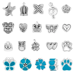 20pcs blue ocean themed silver charms set with sea star heart and crown designs